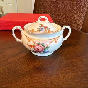 Vintage Epiag Czechoslovakia Bridal Rose Sugar Bowl Fine Porcelain China 5522